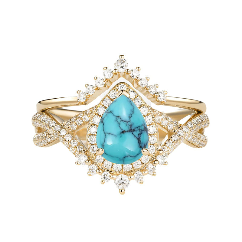 Sterling Silver 10K 14K 18K Gold  Pear Shaped Gemstone Engagement Rings Set