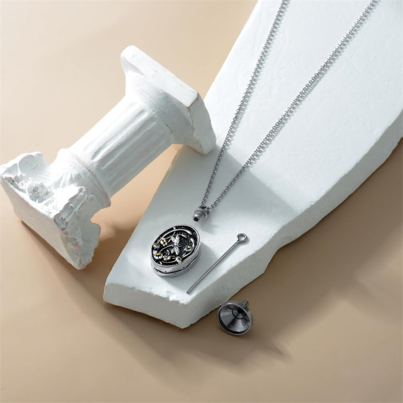 Sterling Silver Personalized Engraved Oval Dragonfly  Urn Necklace for Ashes