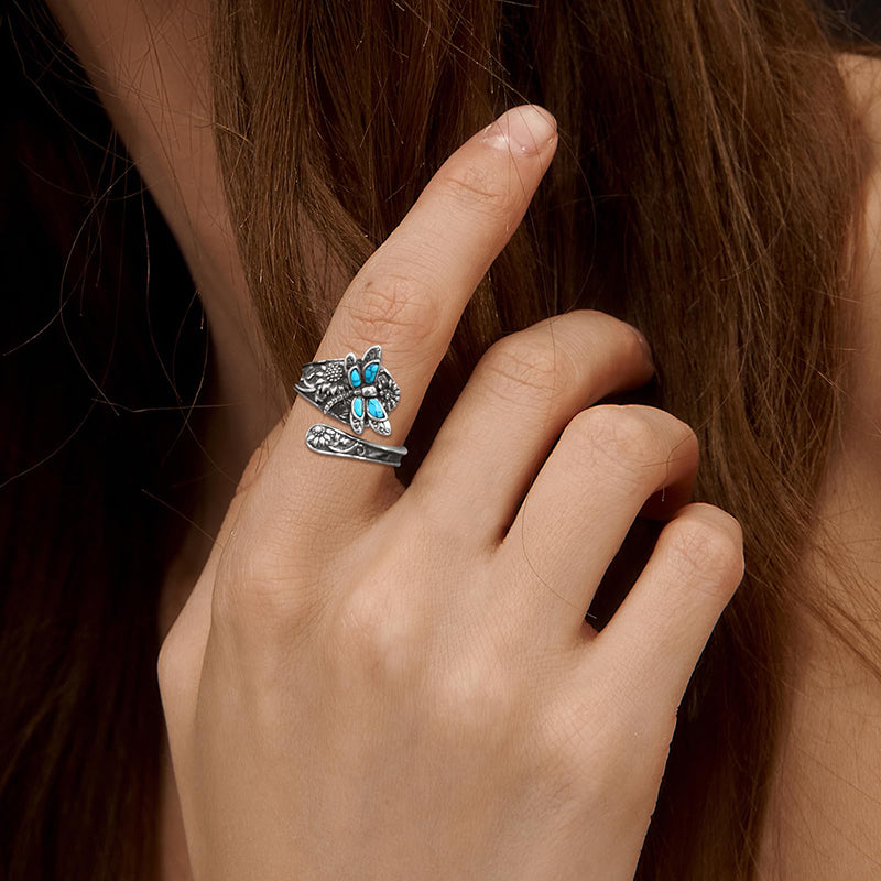 Sterling Silver Oxidized Dragonfly Butterfly Hummingbird Sea Turtle Anchor Cross Tree of Life Sunflower Spoon Ring