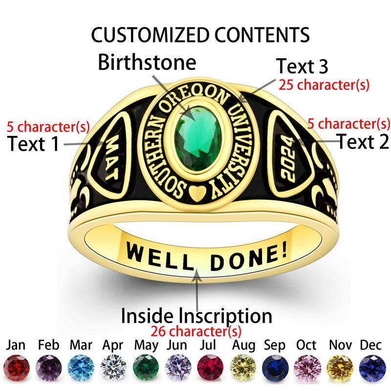 Sterling Silver Personalized Birthstone Engraved Class Rings for Women Graduation Gift