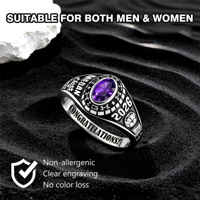 Sterling Silver Personalized Pattern Engraved Class Ring Graduation Ring
