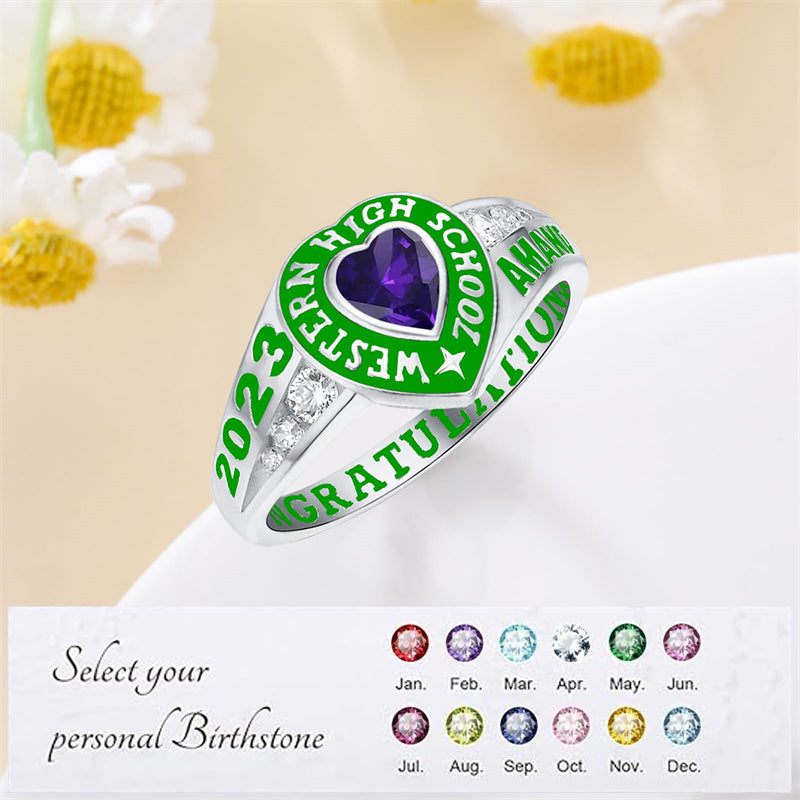 Sterling Silver Personalized Class Ring Graduation Ring for Women