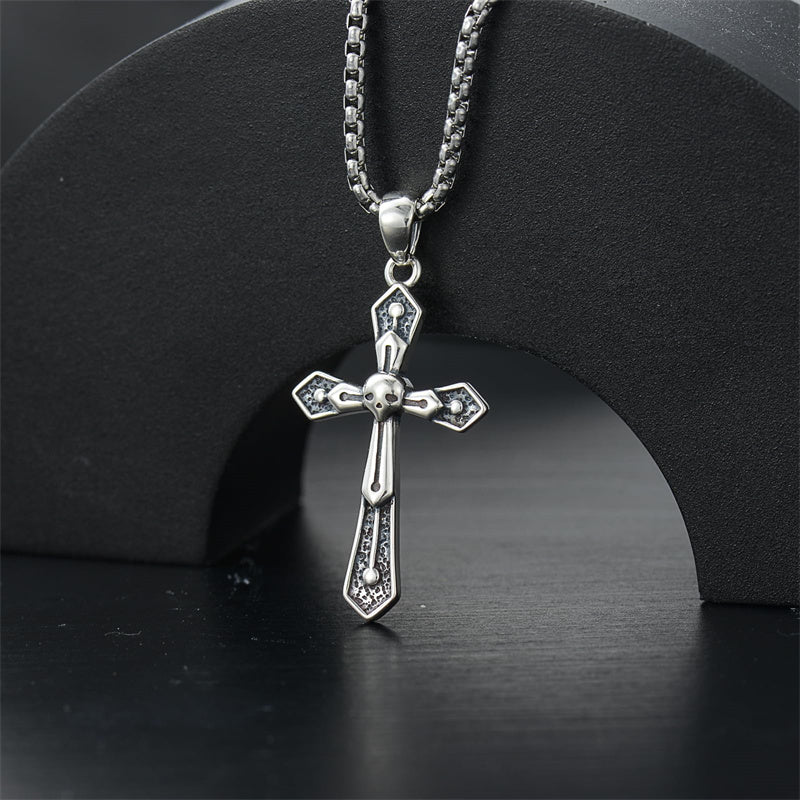 Sterling Silver Cross Christian Pendant Necklace for Men