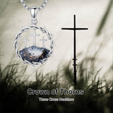 Sterling Silver Crown of Thorns Crucifix Cross Pendant Necklace for Men