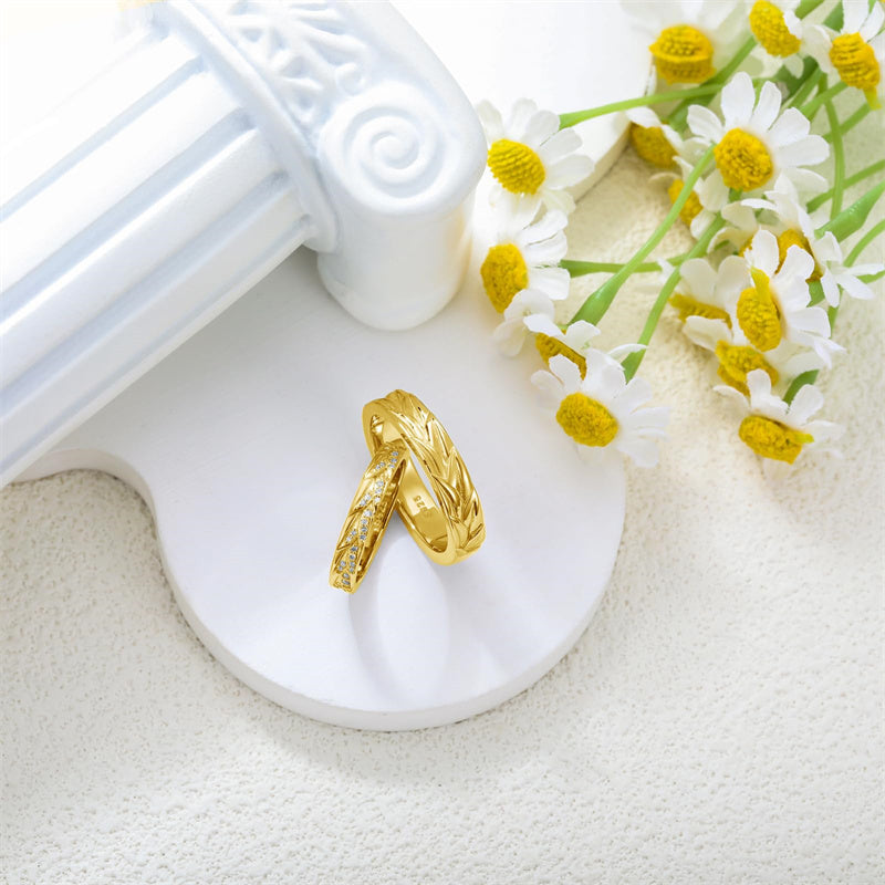 Sterling Silver 10K 14K 18K Gold Personalized Engraved Diamond Couples Rings Wedding Band Sets