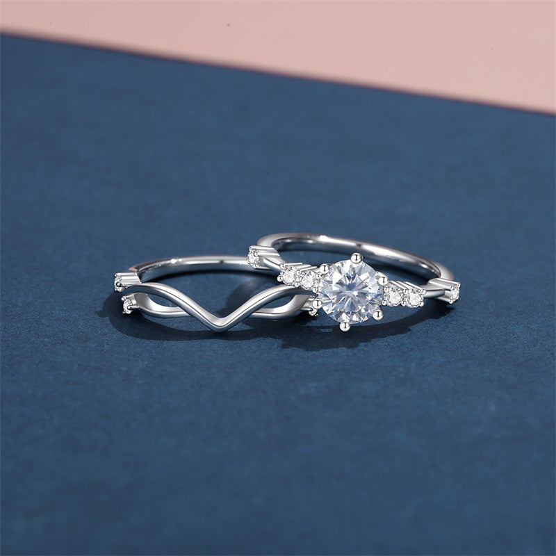 Sterling Silver Moissanite Wedding Ring Set for Women