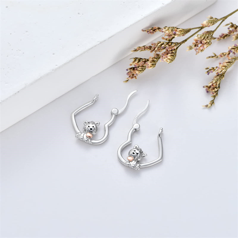 Sterling Silver Fox Frog Leopard Peacock Puppy Animal Hug Hoop Earrings