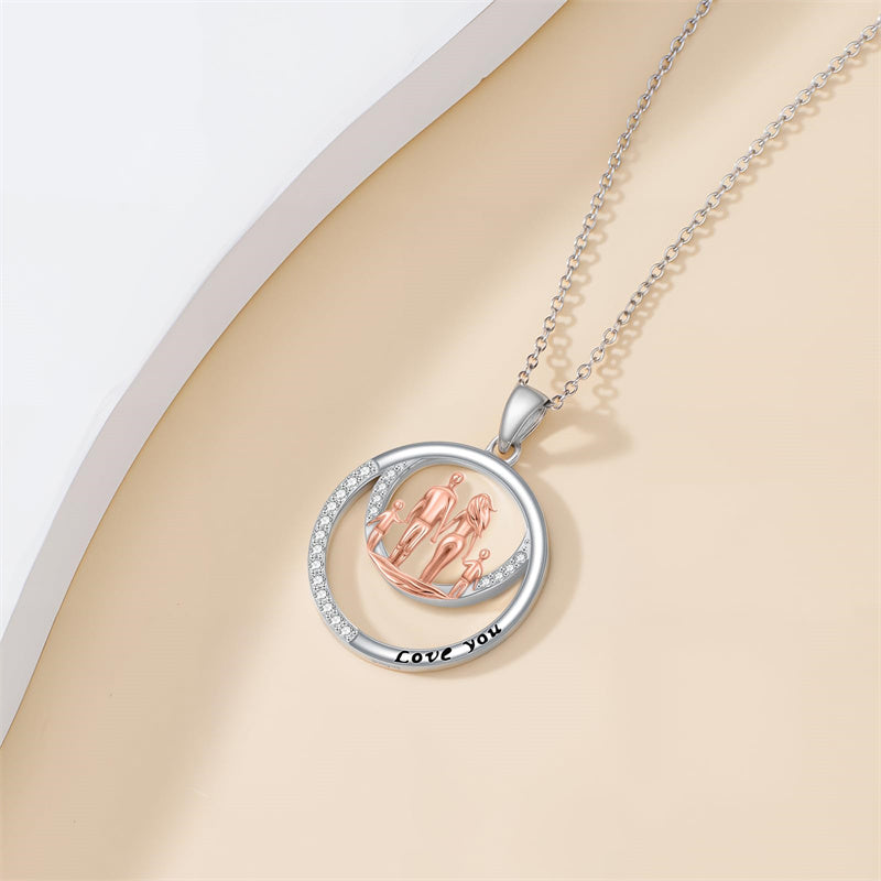 Sterling Silver Family Pendant Necklace Engraved with Love You
