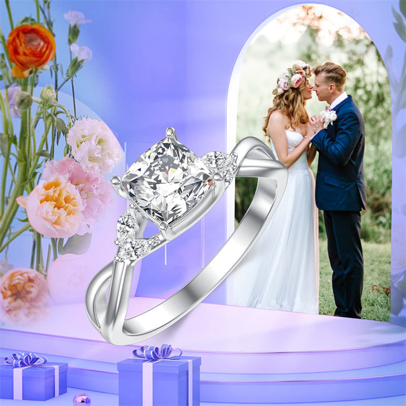Sterling Silver Personalized Engraved Moissanite Engagement Wedding Anniversary Ring