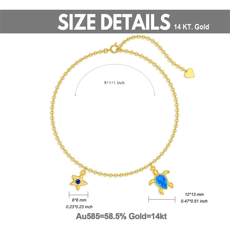 14K Gold Sea Turtle Single Layer Anklet