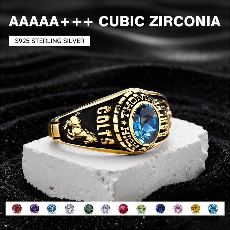 Sterling Silver Personalized Pattern Engraved Class Ring Graduation Ring