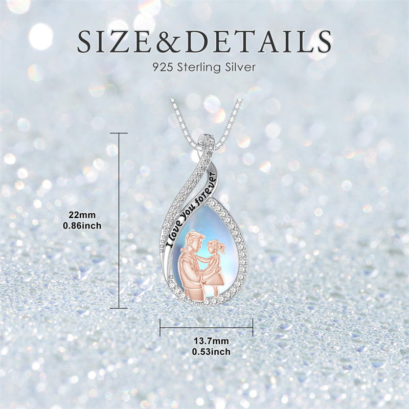 Sterling Silver Moonstone Father-Daughter Pendant Necklace Engraved with I Love You Forever
