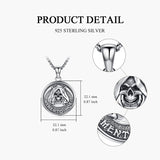 Sterling Silver Memento Mori Gothic Skull Amulet Pendant Necklace for Men