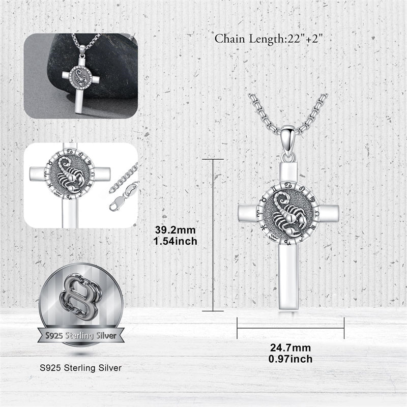 Sterling Silver 12 Constellation Cross Pendant Necklace