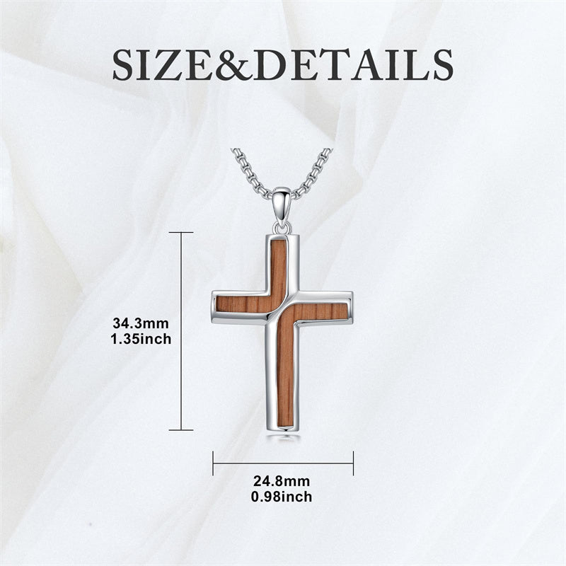 Sterling Silver Wooden Cross Pendant Necklace