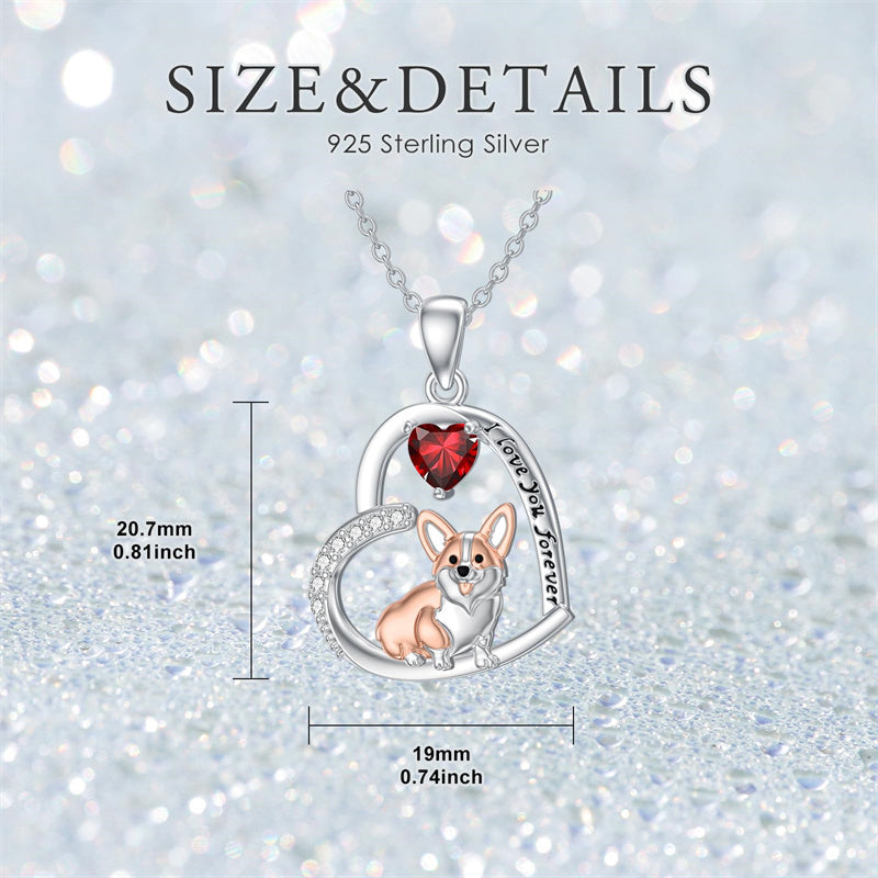 Sterling Silver Birthstone Corgi Pendant Necklace