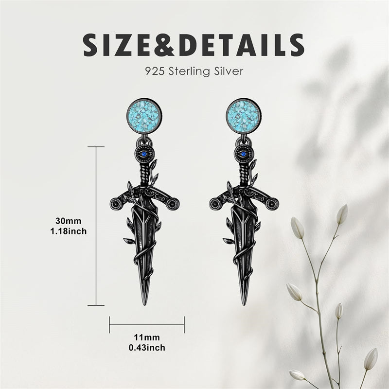 Sterling Silver Medieval Sword Dangle Cross Knives  Ankh Drop Earrings