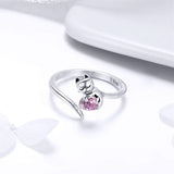 Sterling Silver Cute Cat Adjustable Ring for Women