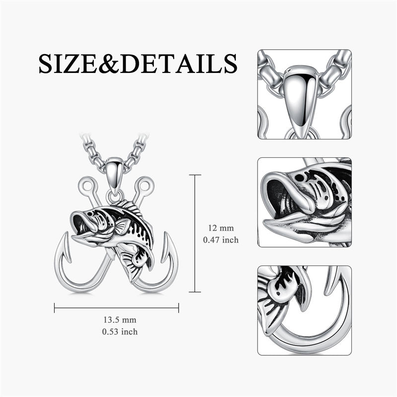 Sterling Silver Antler Fish Hook Pendant Necklace for Men