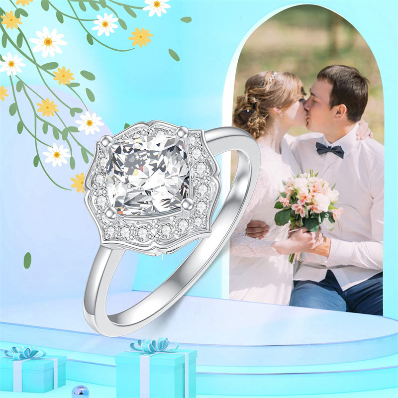 Sterling Silver Personalized Engraved Moissanite Engagement Wedding Anniversary Ring