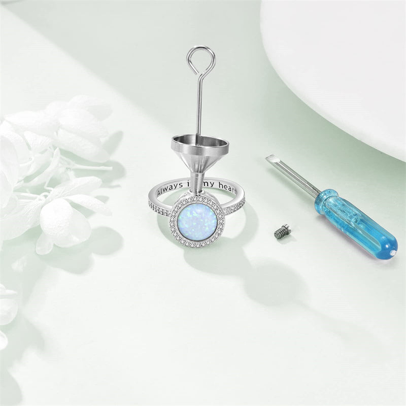 Sterling Silver Opal Urn Ring for Ashes With Engraved