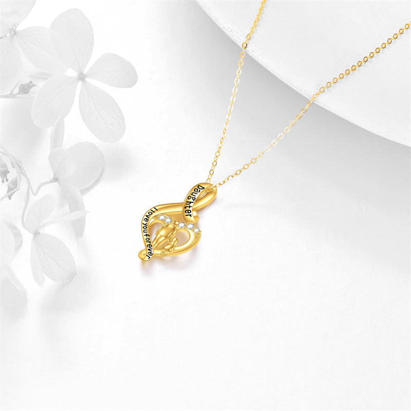 10K 14K 18K Gold Father Daughter Heart Pendant Necklace For Gift