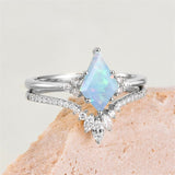 Sterling Silver 10K 14K 18K Gold Kite Cut Gemstone Wedding Ring Set