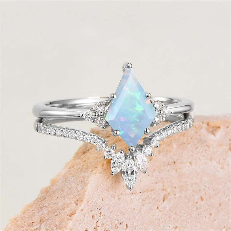 Sterling Silver 10K 14K 18K Gold Kite Cut Gemstone Wedding Ring Set