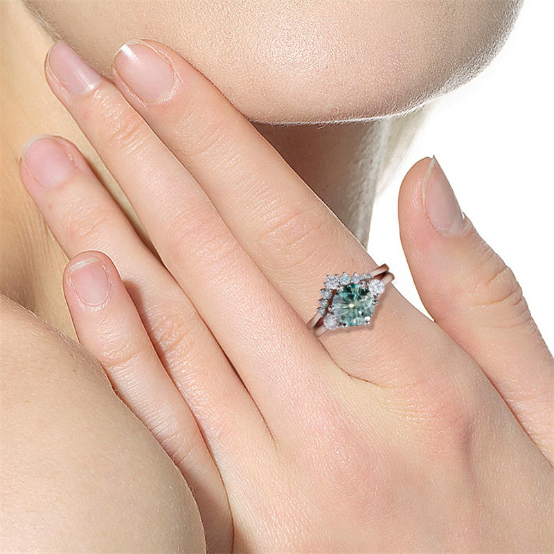 Sterling Silver Round Cut Moissanite Bridal Ring Sets