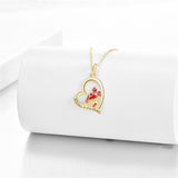 14K Gold Red Cardinal Pendant Necklace Engraved With Always in My Heart