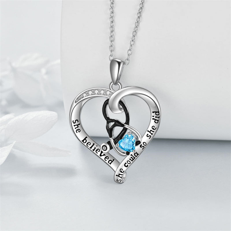 10K 14K 18K Gold Birthstone Caduceus & Stethoscope Pendant Necklace