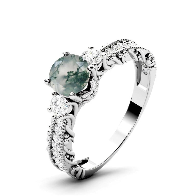 Sterling Silver 10K 14K 18K Personalized Engraved 1 Carat  Round Birthstone Engagement Ring