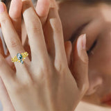 Sterling Silver 10K 14K 18K Gold Pear Cut Gemstone Leaf  Engagement Ring Set