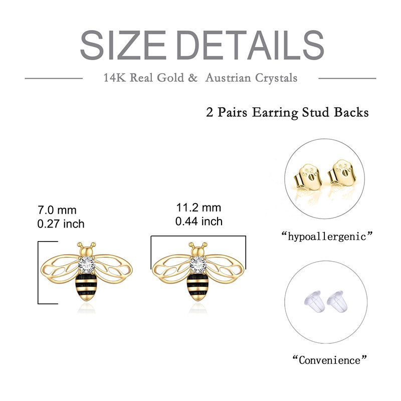 14K Yellow Gold Honey Bee Stud Earrings