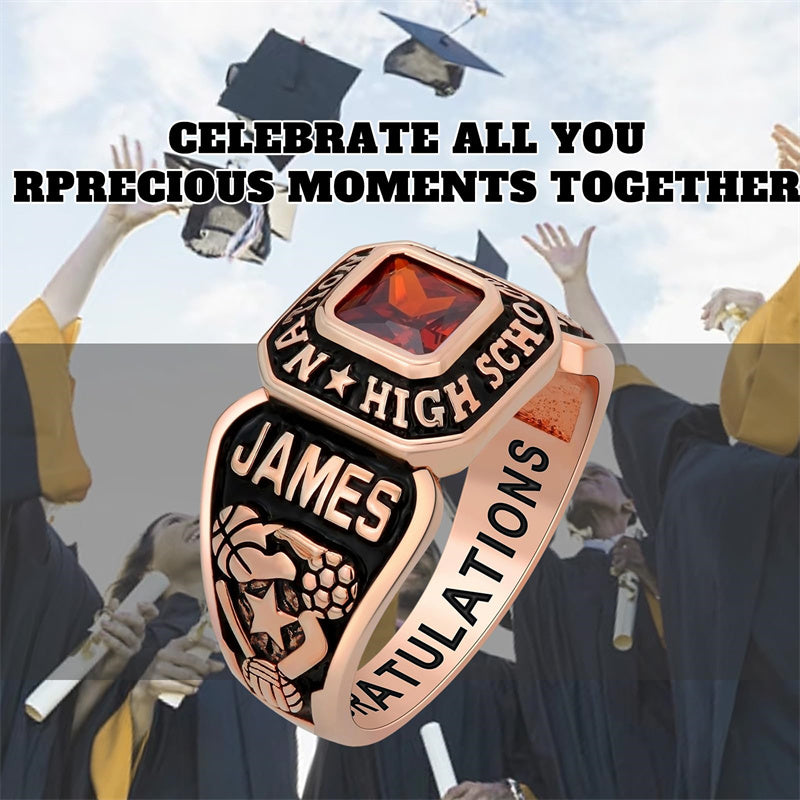 Sterling Silver Personalized Birthstone Engraved High School Class Ring Graduation Ring
