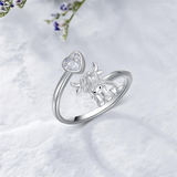 Sterling Silver Heart Birthstone Personalized Engraved Highland Cow Adjustable Ring