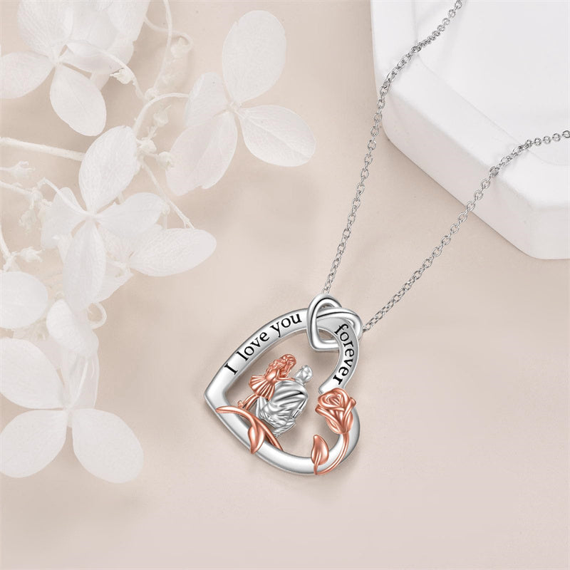 Sterling Silver Heart Father Daughter Pendant Necklace for Daughter