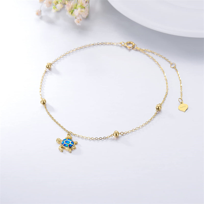 14K Gold Sea Turtle Single Layer Anklet