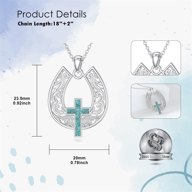 Sterling Silver Turquoise Cross Bear Claw Cowboy Boot Pendant Necklace