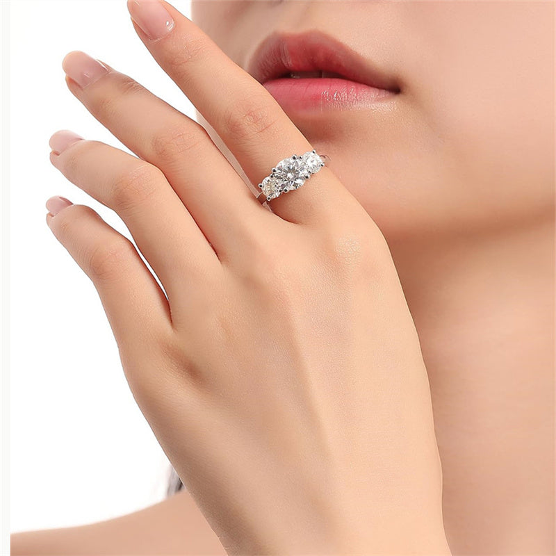 Sterling Silver Round Cut 3 Stone Moissanite Engagement Ring