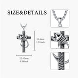 Sterling Silver Shark Fish Hook Triple Moon Cross Pendant Necklace