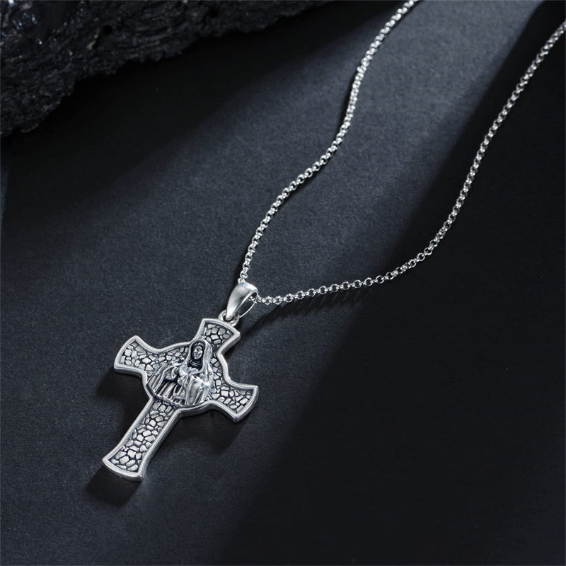 Sterling Silver  Virgin Mary Saint Florian Saint Jude Saint Michael Saint Benedict Amulet Protection Pendant Necklace