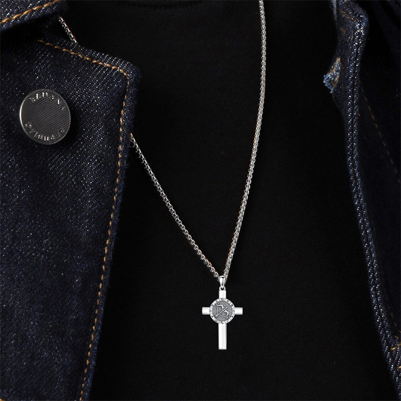 Sterling Silver 12 Constellation Cross Pendant Necklace