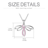 Sterling Silver Breast Cancer Awareness Cross Butterfly Dragonfly Pendant Necklace