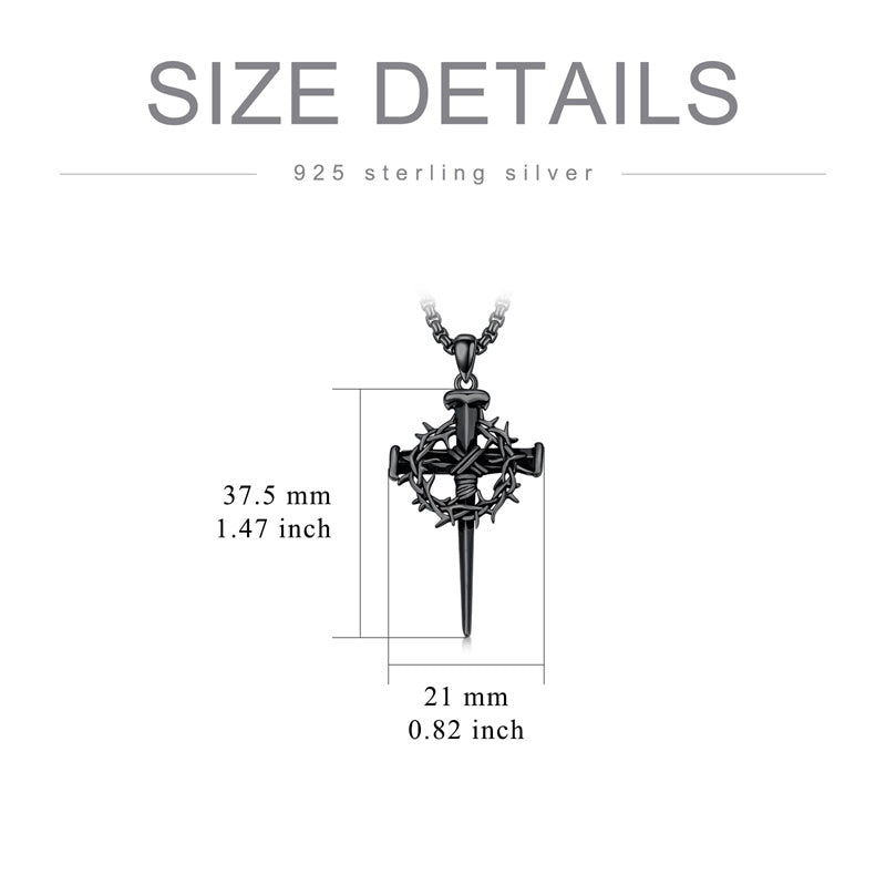 Sterling Silver Crown of Thorn Three Nail Cross Pendant Necklace