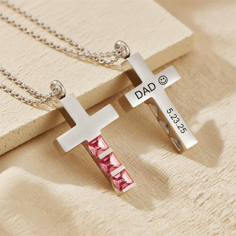 Stainless Steel Personalized Engraved Birthstone Cross Urn Necklace