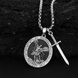 Sterling Silver Oval Round Medal St Michael Pendant Necklace