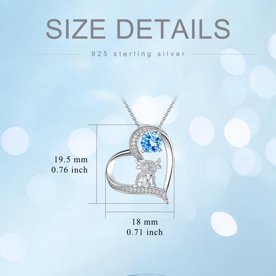 10K 14K 18K Gold Personalized Birthstone Highland Cow Pendent Necklace