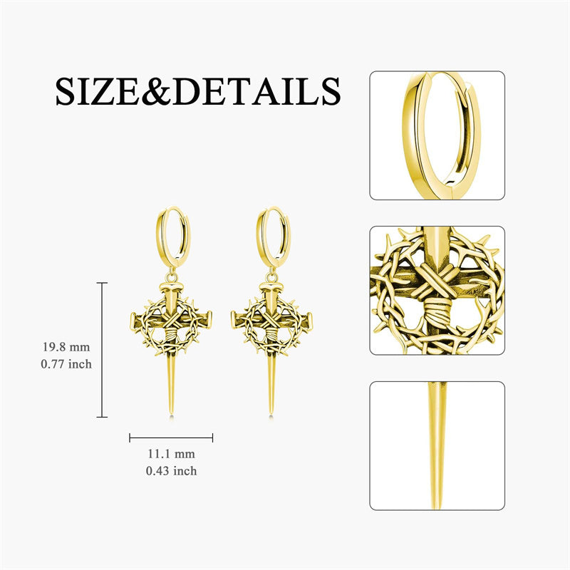 Sterling Silver Cross Hoop Earrings for Men