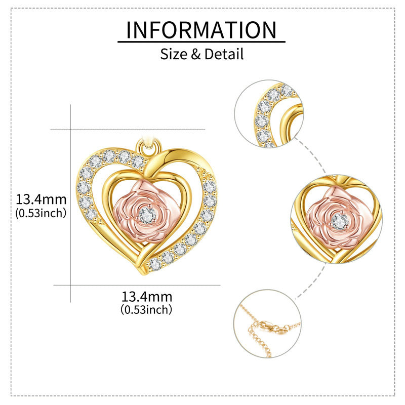 14K Yellow Gold Rose Heart Pendant Necklace